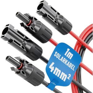Absina Solarkabel 910000, H1Z2Z2-K, bis 1000 V, 1 m, MC4-Stecker auf MC4-Buchse, Kabelquerschnitt 4 mm², 2 Stück