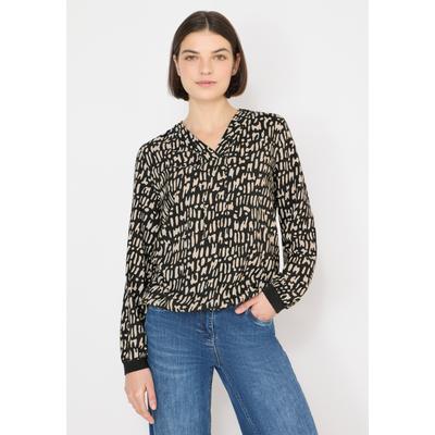 Langarmbluse CECIL, Damen, Gr. XS (36), schwarz (raw khaki), Stoff, 100% Viskose, gemustert, normal normal, V-Ausschnitt, elastischer Bund, Blusen, mit V-Ausschnitt