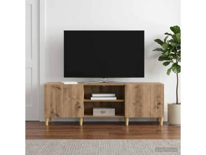 GKMBCVDFR TV-Schrank 150 x 31 x 50 cm Artisan-Eiche Holzwerkstoff mit Türen Brett-Regale, 90-Grad-Türen, konische Beine, Wohnzimmer, Medienaufbewahrung, Spielkonsolen