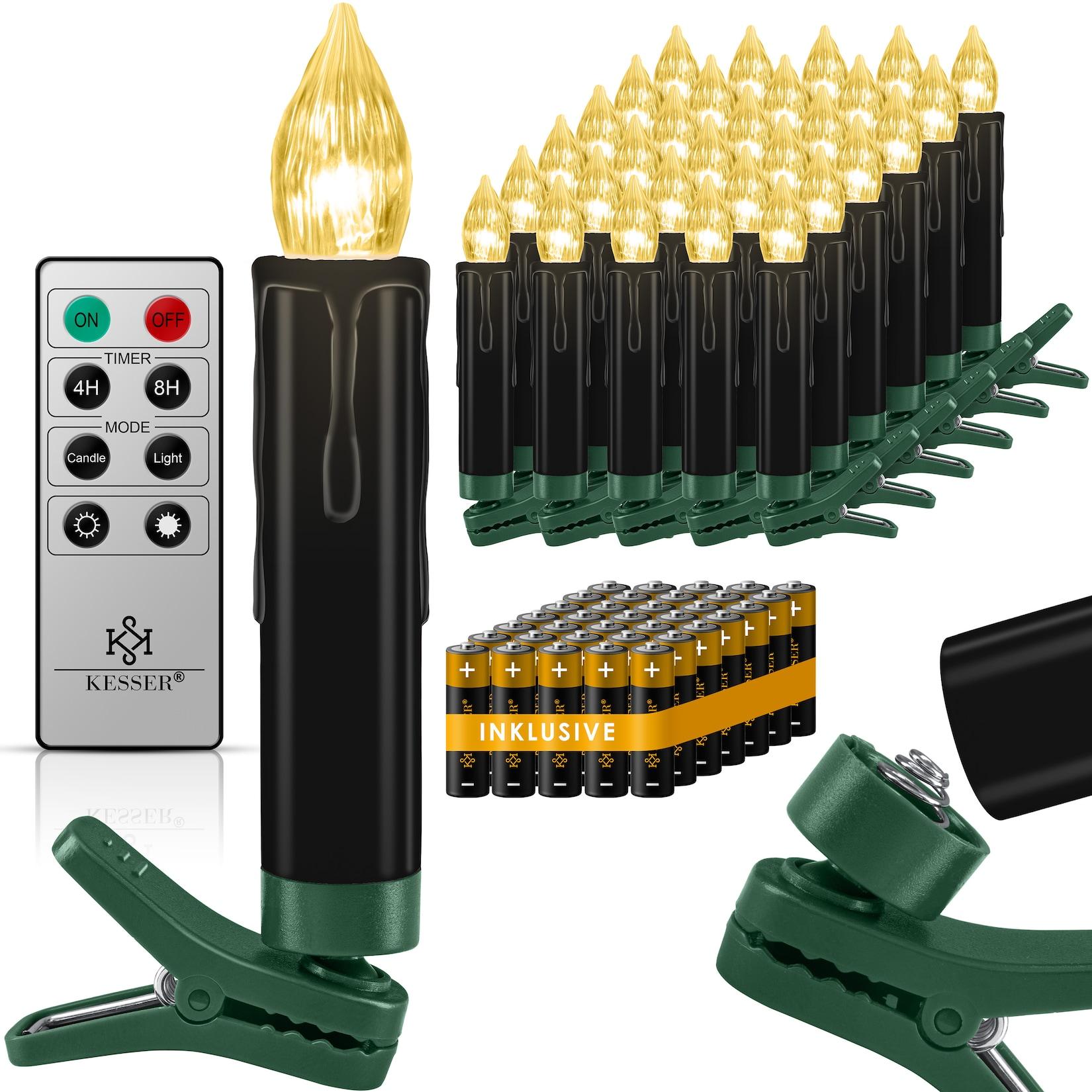 KESSER® Weihnachtsbaumkerzen 20 LED Inkl. Batterien Kabellos - Warmweiß - mit Fernbedienung Funk - Timerfunktion - Flackern - Dimmbar Weihnachtskerzen Christbaumkerzen Befestigungsklammern Kerzen