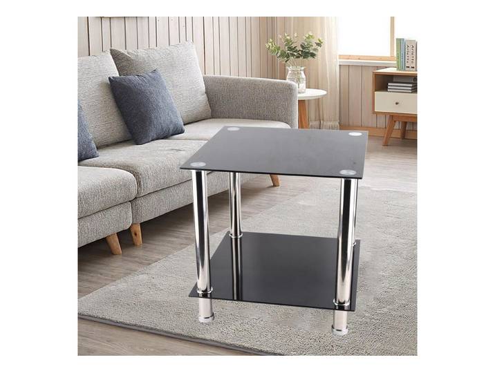 LuxusKollektion Couchtisch Beistelltisch Schwarzglas Chrom 2 Ebenen Rechteckig (1-St)