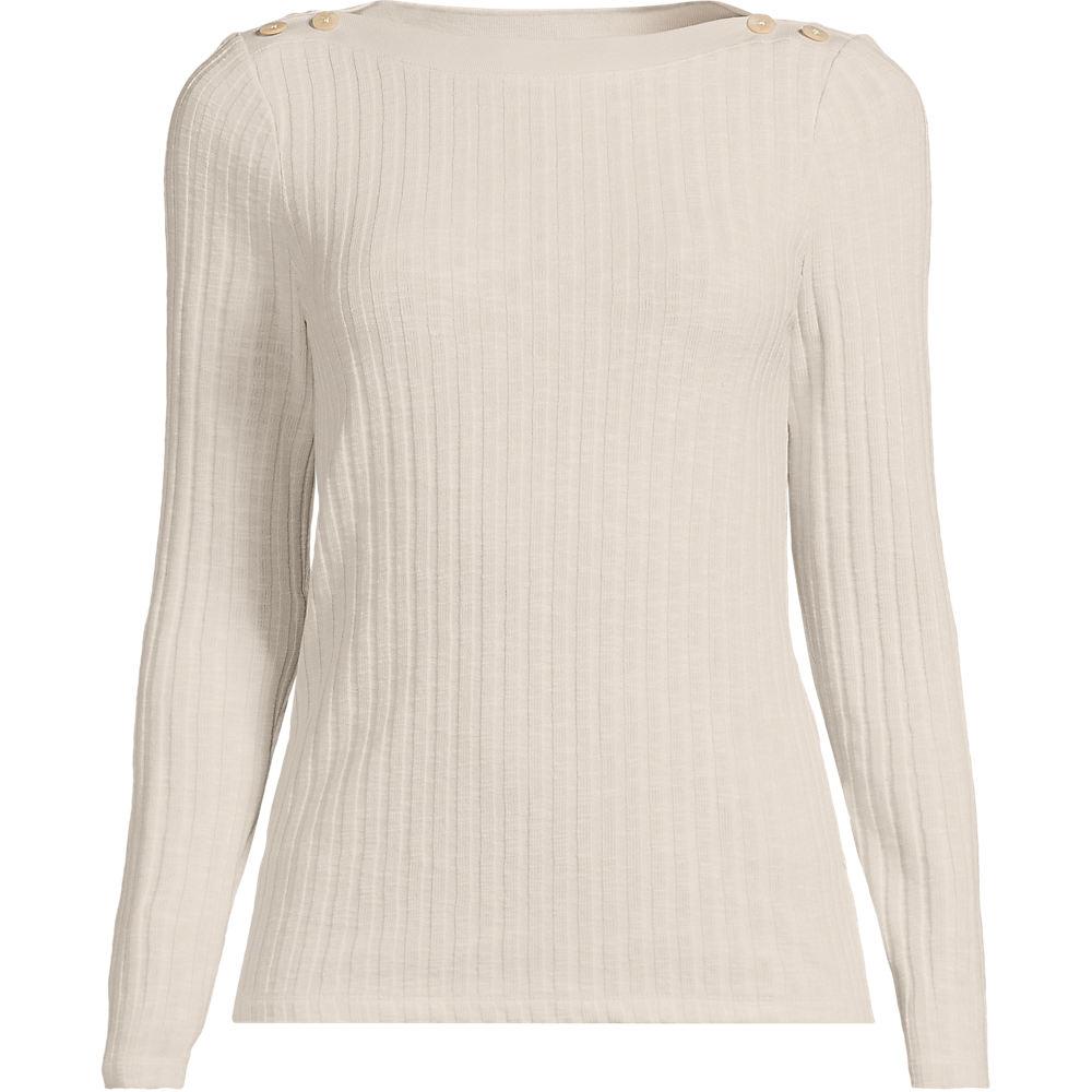 Rippstrick-Shirt mit U-Boot-Ausschnitt für Damen, Damen, size: regular, Beige, Elasthan/Baumwoll-Mischung/Polyester-Mischung, by Lands' End