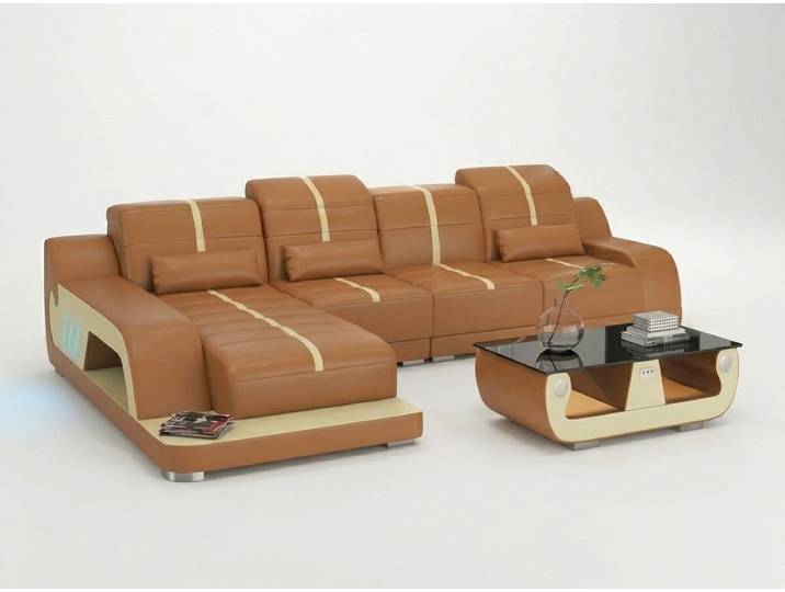Xlmoebel Ecksofa Leder Ecksofa L-Form Modern Orange Komfort Couch Led Design Wohnzimmer, 1 Teile, Ottomane Links, Ottomane Rechts