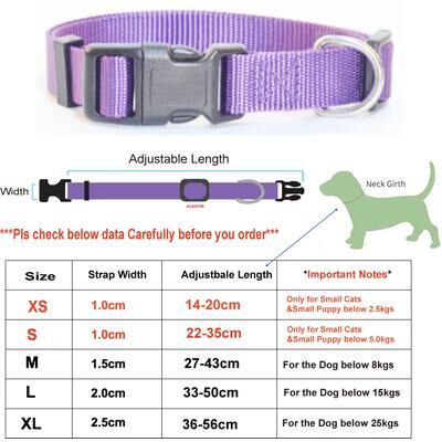 Inspire Select Adjustable Nylon Pet Collar Durable Lightweight Neck Band For Small & Medium Dogs, Puppies And Cats cw023 purple l