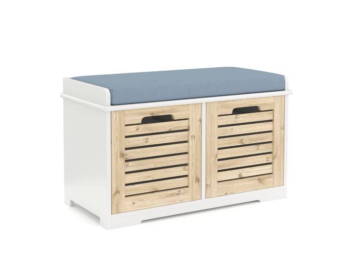 Sitzbank mit 2 Staufächer KAMILA 71 x 34 x 43 cm weiss/hellbraun