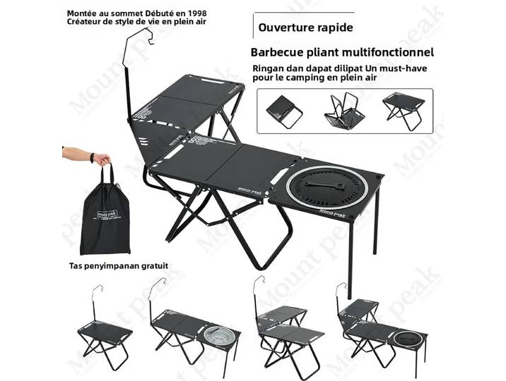 Table tactique IGT de camping en plein air Mount Peak avec accessoires, table pliante multifonctionnelle légère pour l'extérieur avec rangement