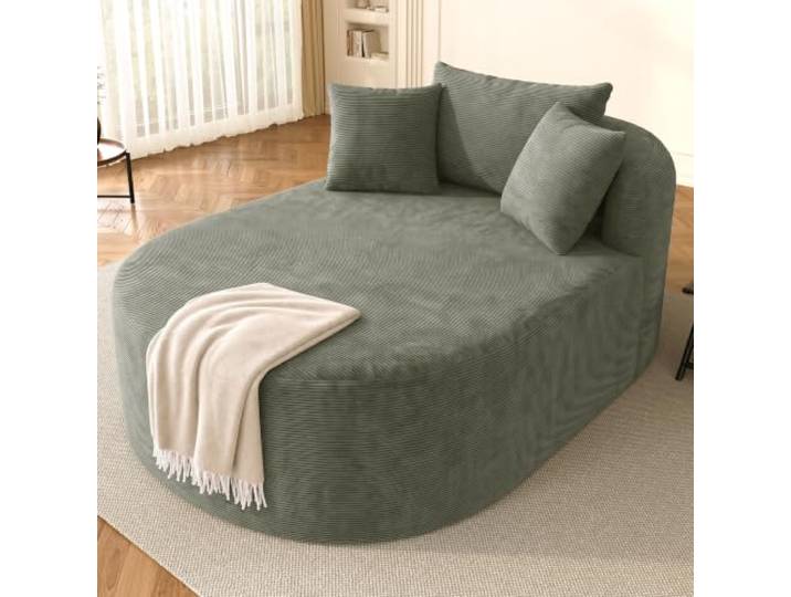 Komprimierter ovaler Relaxsessel aus Cordstoff, montagefrei, gute Rückfederung, 122 cm tiefe Sitzfläche, minimalistischer Einzelsessel in Unifarben, haustierfreundlicher Sessel für Wohnzimmer