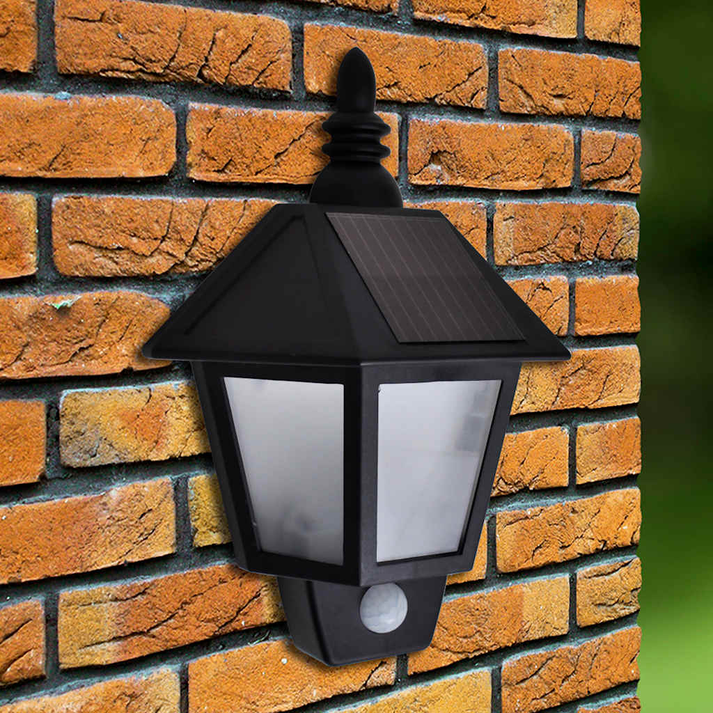 vidaXL Lámpara de pared solar con sensor de movimiento 2 unidades Negro