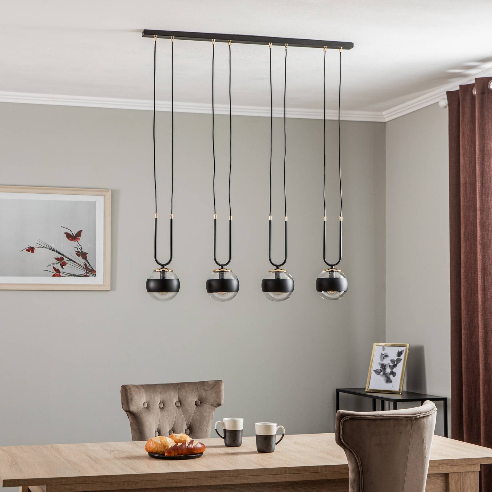Hängelampe Linear EMIBIG LIGHTING, dimmbar, schwarz, für Wohn- / Esszimmer, Metall, Modern, Pendelleuchte