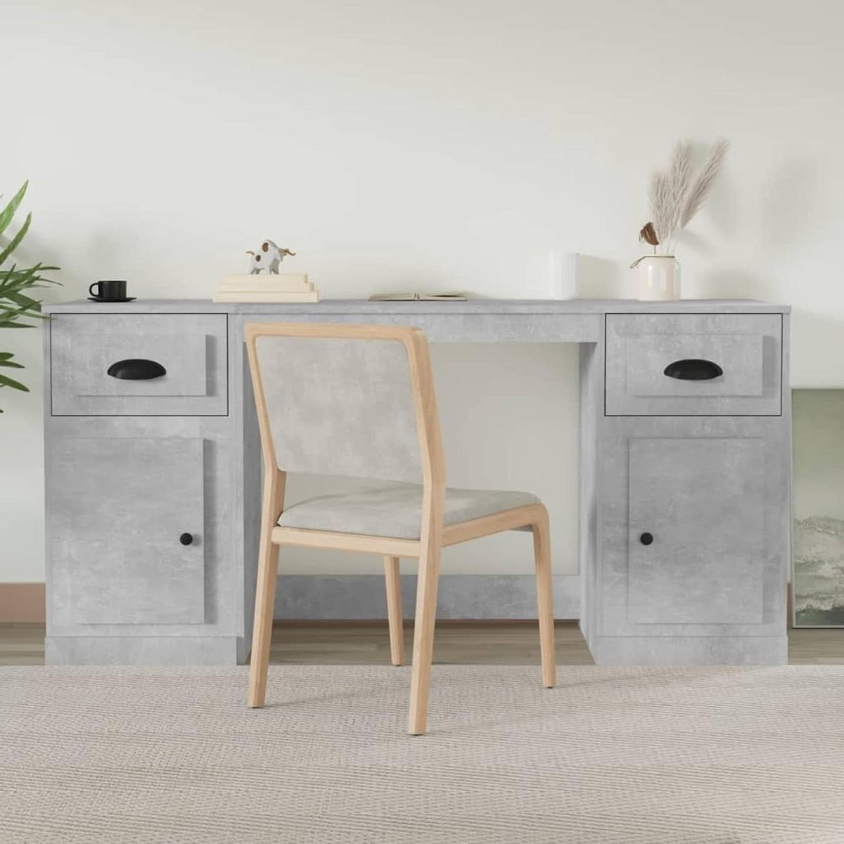 Grijs bureau met kast voor thuiswerken
