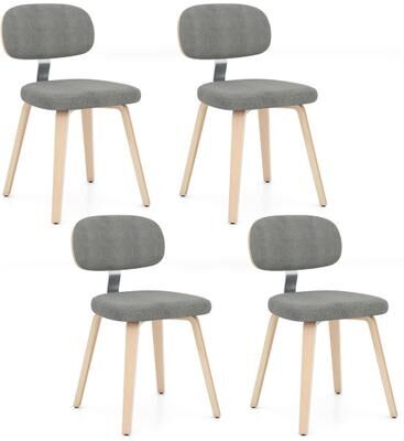 Costway Chenille Fabric Upholstered Wooden Kitchen Chairs Set of 4-Gray