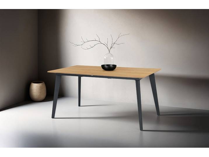 Esstisch BYLIVING Oklahoma , schwarz (eicheoptik natur), 160-200cm Auszugstisch, Tische, Esstisch, mit Auszug 160-200 cm, mit Schweizer Kante, HPL-Beschichtung