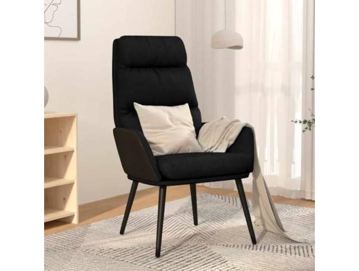 HEFZGDB Relaxsessel Schwarz Stoff Bezug mit Kunstleder Akzenten und Metallgestell für Robusten Sitzkomfort und Stabilität im Wohnzimmer