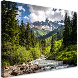 LEINWANDBILD Landschaft Berge Wald Fluss Natur 60x40cm