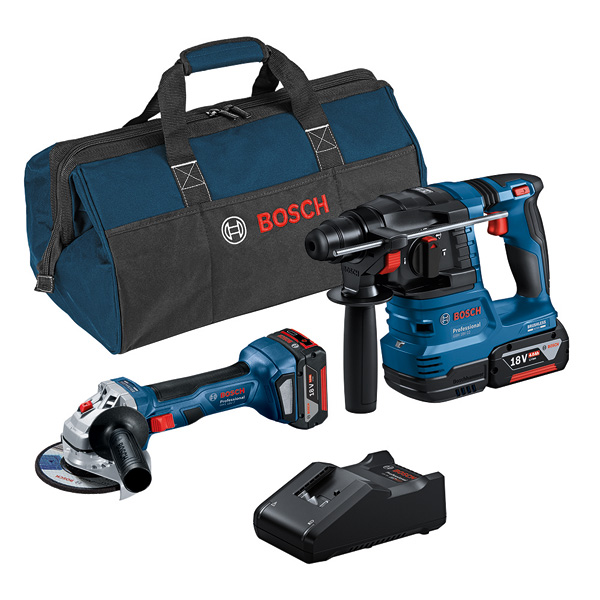 Bosch Akku-Combo Kit 2-tlg. Kit 18V: Akku-Winkelschleifer GWS 18V-7 + Akku-Bohrhammer GBH 18V-22 + Akku 2 x 4.0Ah + Akku GAL 18V-40 © 0615A50037