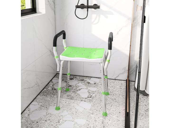 HOMCOM Tabouret Douche Réglable avec Accoudoirs Vert