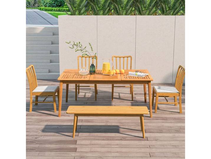 Table de jardin 6 personnes en bois d'acacia table à manger extérieure avec trou pour parasol