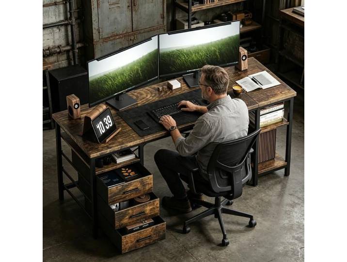 Bureau gamer-bureau avec rangement-bureau gaming-bureau avec tiroir-bureau marron