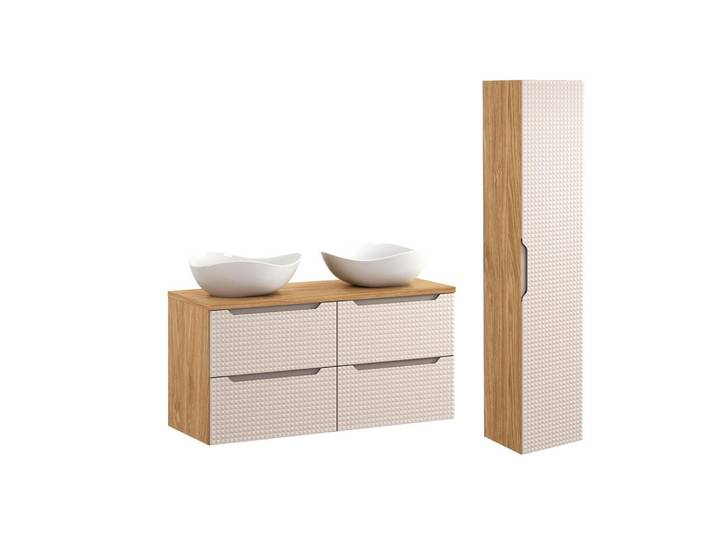 Petits-meubles Badmöbel 120cm Mallory 2er-Set Beige und Holz, Holzwerkstoff, 120x59.5x46 cm, Badezimmer, Badmöbelsets & -serien, Badmöbelset