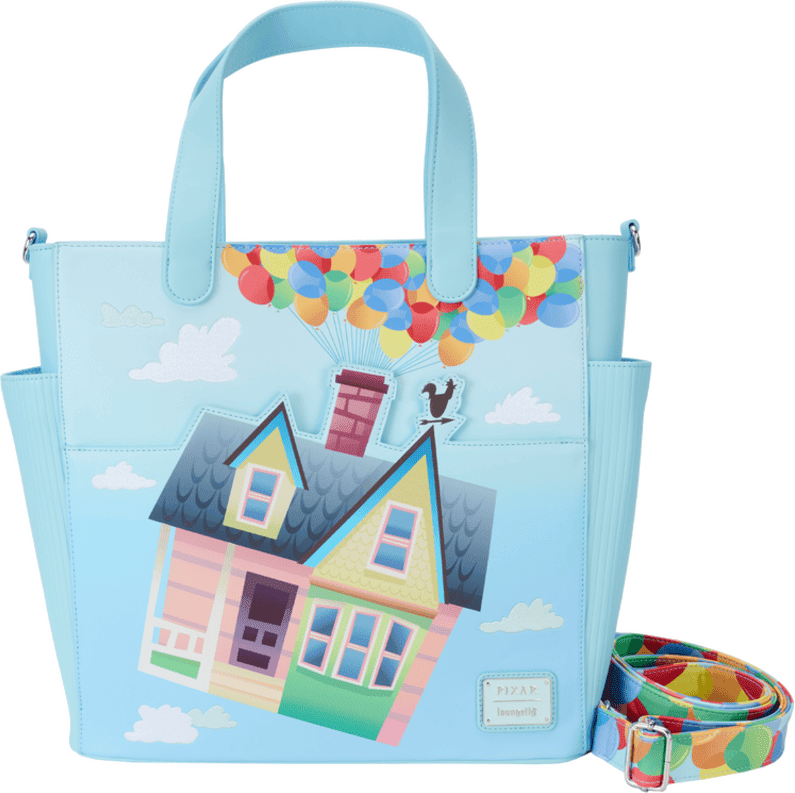 Loungefly Disney·Pixar Up Balloon House Convertible Tote Bag - Vegan Leather, Applique Front Pocket, Adjustable Straps