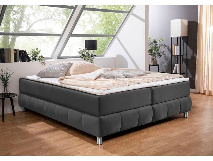 Boxspringbett, Samtoptik, Anthrazit, 166×226 cm, Ohne Kopfteil, Modern, andas
