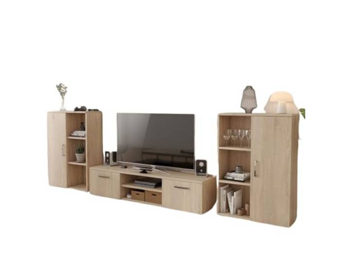 Per la vita Wohnwand Herkules, Schrankwand Wohnzimmer Modern, Wohnzimmerschrank mit Fernsehtisch, Sideboard und Wandregal Wohnzimmer Komplett Möbel - Sonoma