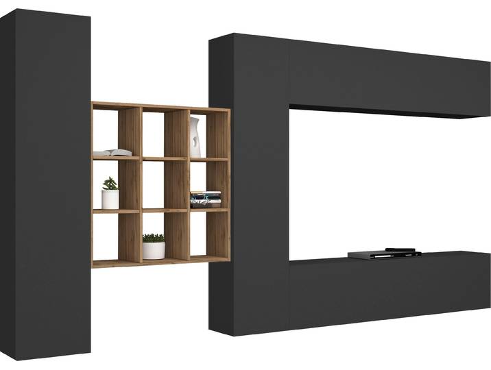 Wohnwand HOME AFFAIRE Maruska , grau (anthrazit, anthrazit), B:350cm H:180cm T:30cm, Holzwerkstoff, Kastenmöbel-Sets, Wohnwand
