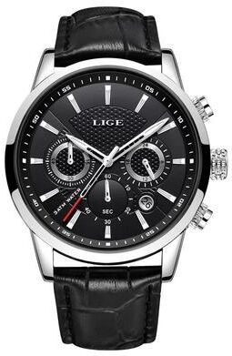 Uplift Essentials Luxury Chronograph Sport Watch Business Casual Leather Date Timepiece silver Black