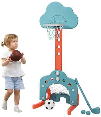 Costway 3-in-1 Kids Basketball Hoop Set with Balls-Green