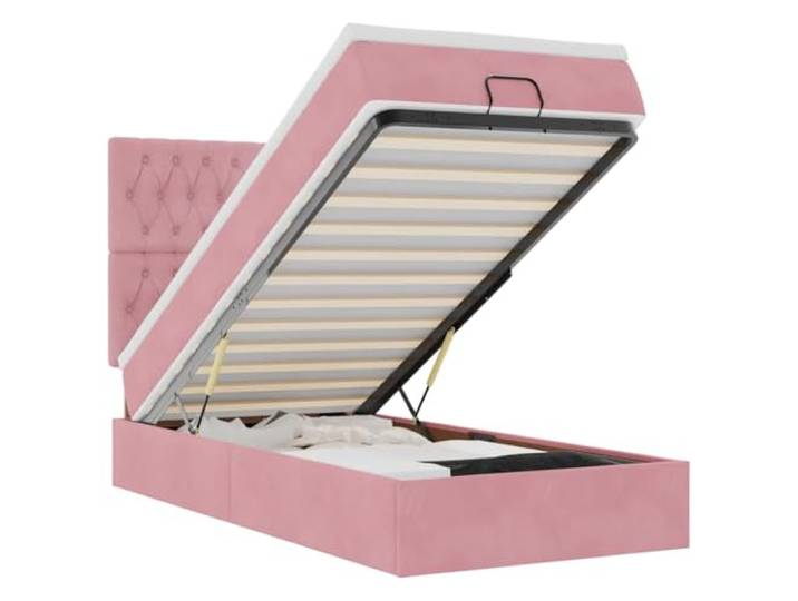 KTHLBRH Bettgestell mit Matratze Rosa 90 x 190 cm aus Samt Samt 100% Polyester, Metall, Sperrholz, Sperrholz, Bettgestell mit Kopfteil, Lattenrost inklusive, Stauraum