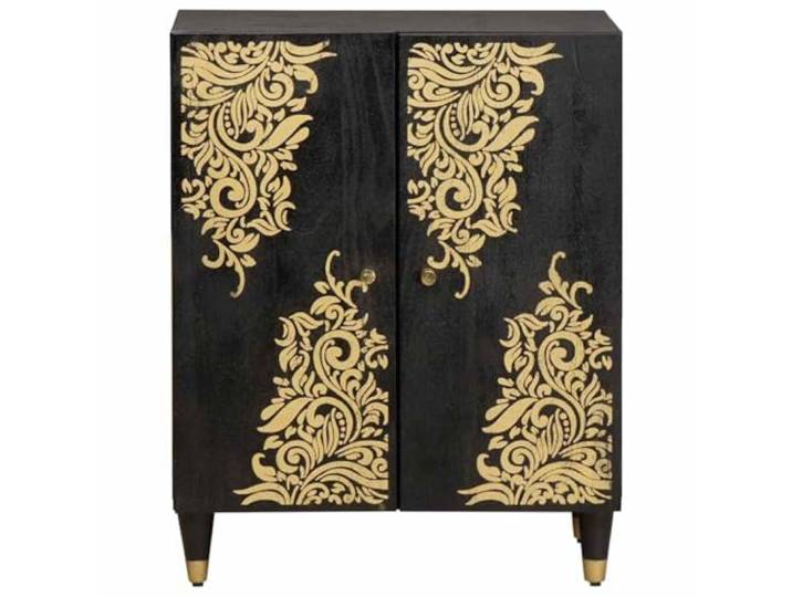 KTHLBRH Sideboard schwarz 60 x 33 x 75 cm massives Mangoholz Klare Linien, modernes Design, Esszimmerschrank, Aufbewahrungslösungen