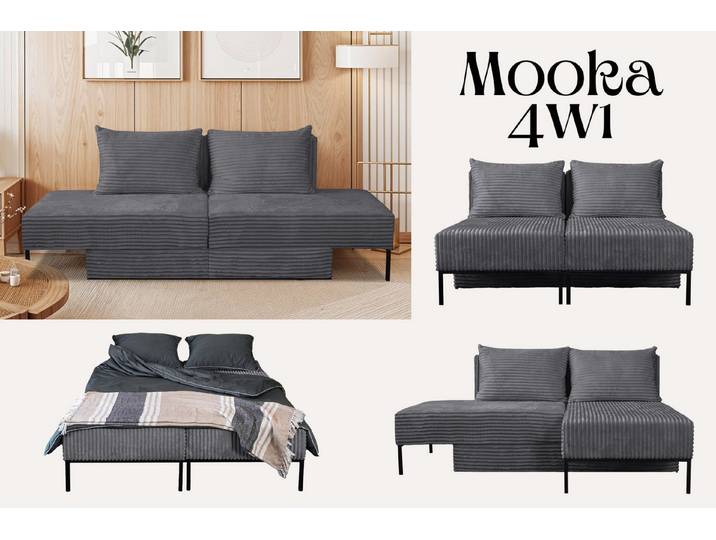 Kaiser Möbel Schlafsofa Ecksofa, Betten, Liegestuhl, MOOKA 4in1-Multifunktions-System