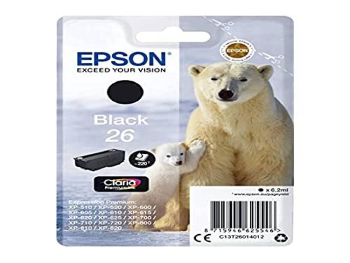Epson 26 Ours Polaire Noir\, Cartouche d'encre d'origine\, XP-510 XP-520 XP-600 XP-605 XP-610 XP-615 XP-620 XP-625 XP-700 XP-710 XP-720 XP-800 XP-810 XP-820