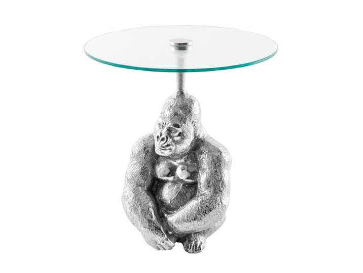 Beistelltisch KONG 45cm - silber transparent - Sicherheitsglas Detailgetreue Affen-Figur, als Beistelltisch nutzbar, hochwertig, 30 kg Belastbarkeit, Stauraum, ca. 30kg, Aluminiumgestell