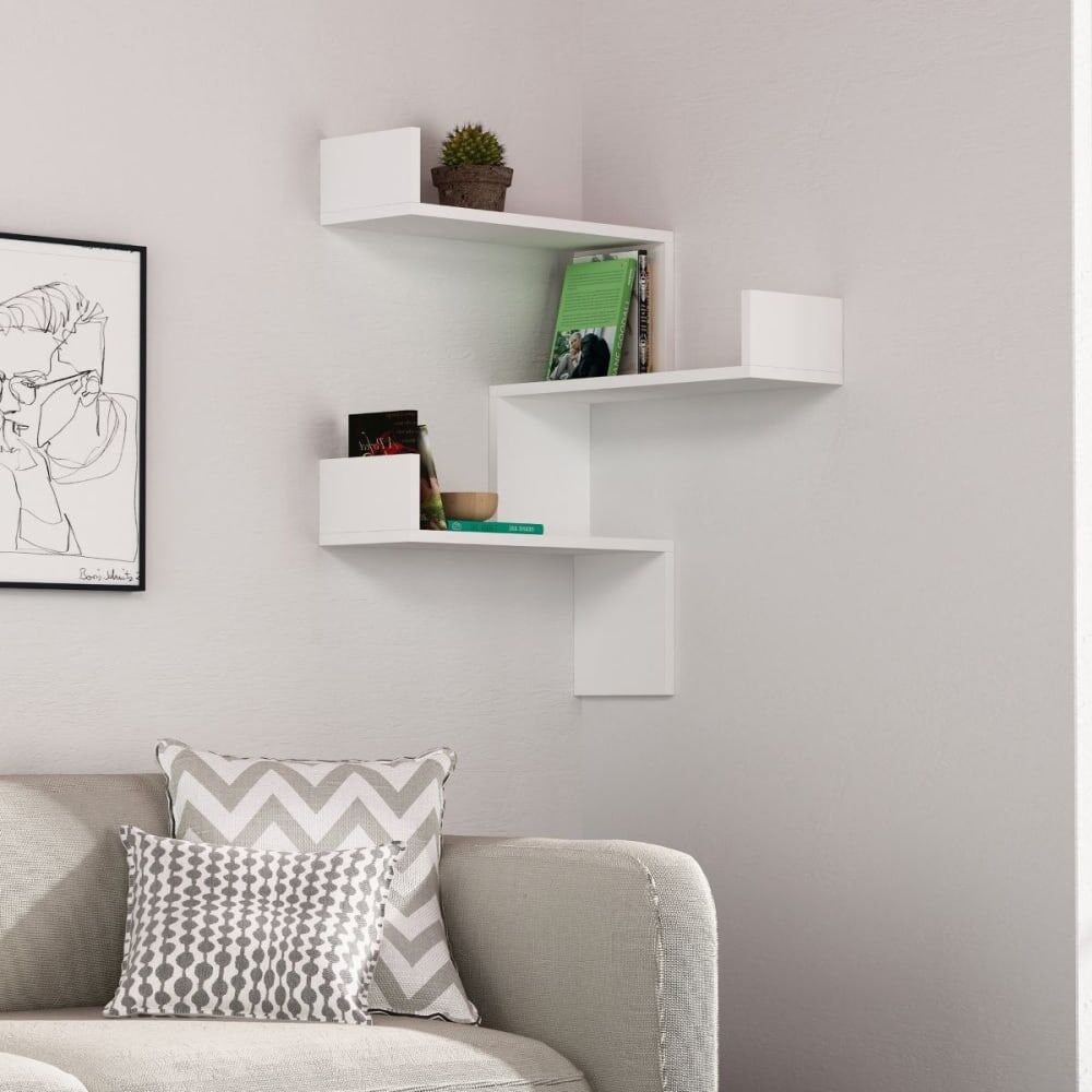 Calicosy Etagère murale d'angle 3 étagères - h90 cm - blanc Blanc 60x90x60cm