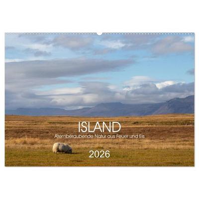 ISLAND Atemberaubende Natur aus Feuer und Eis (Wandkalender 2026 DIN A2 quer), CALVENDO Monatskalender