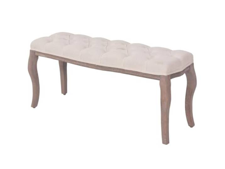 LQMDNFMD Sitzbank Polsterbank Leinen Massivholz Cremeweiß 110x38x48 cm Klassische Polsterung mit geschwungenen Holzbeinen für Schlafzimmer und Flur, bis 110 kg belastbar.