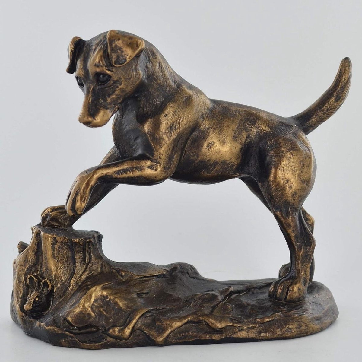 Decoratief hond beeldje met bronzen effect, Hoogte: 11.5 cm