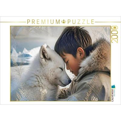 CALVENDO Puzzle Vertrauen im ewigen Eis. Inuit-Junge & Polarwolfwelpe | 2000 Teile Lege-Größe 90x67cm Foto-Puzzle für glückliche Stunden