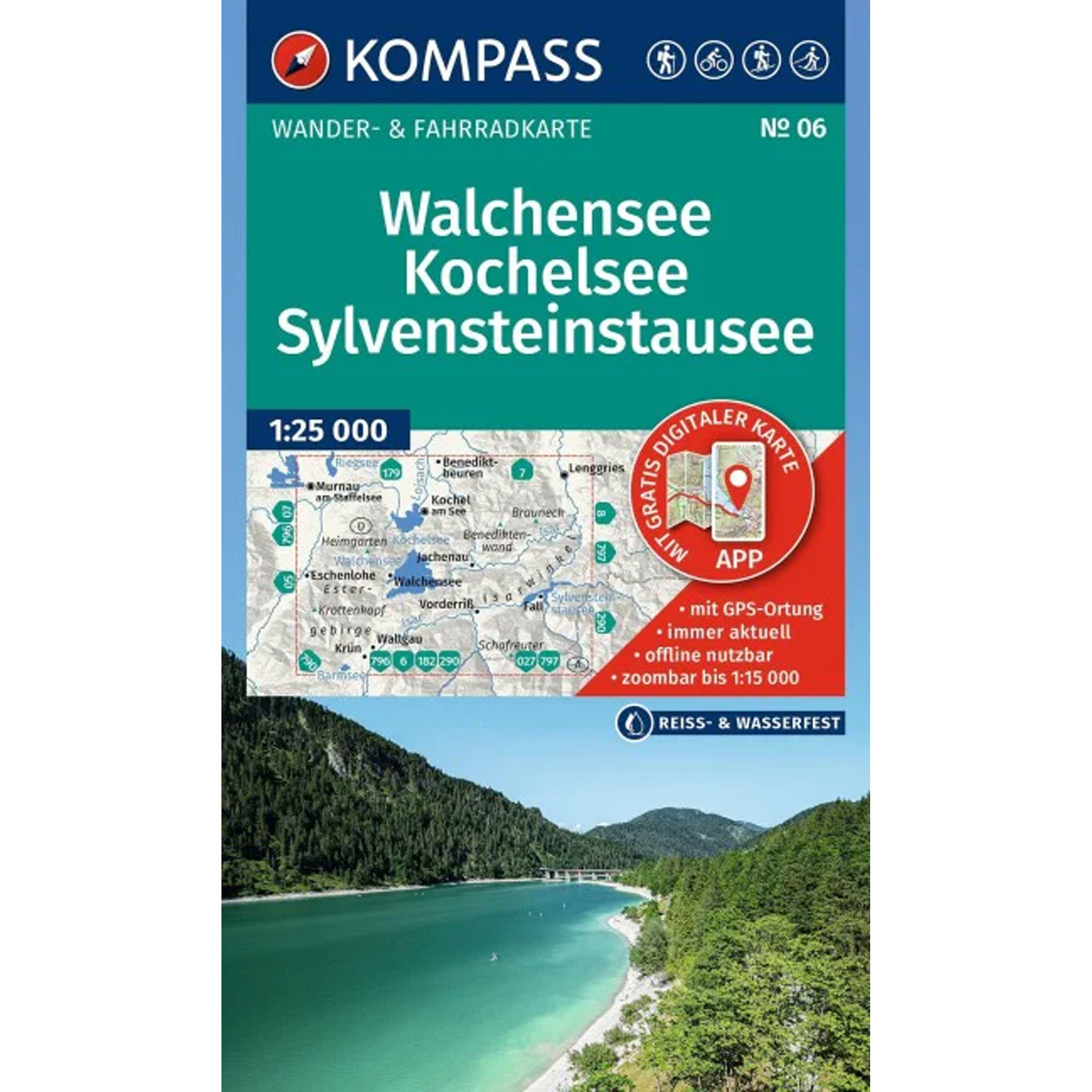 Kompass Verlag WK 06 Walchensee/Kochselsee/Sylvenstein Topografische Karten tuerkis