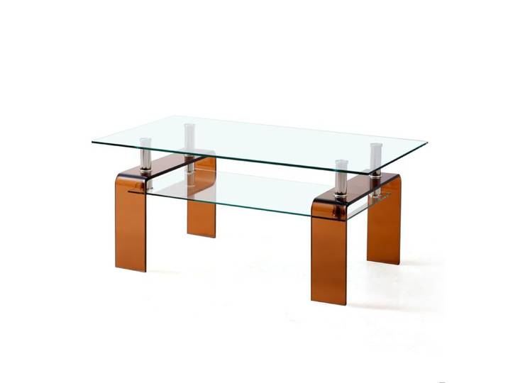 Table basse verre trempé transparent 100x55x45 cm double niveau rectangulaire design moderne JOINERY
