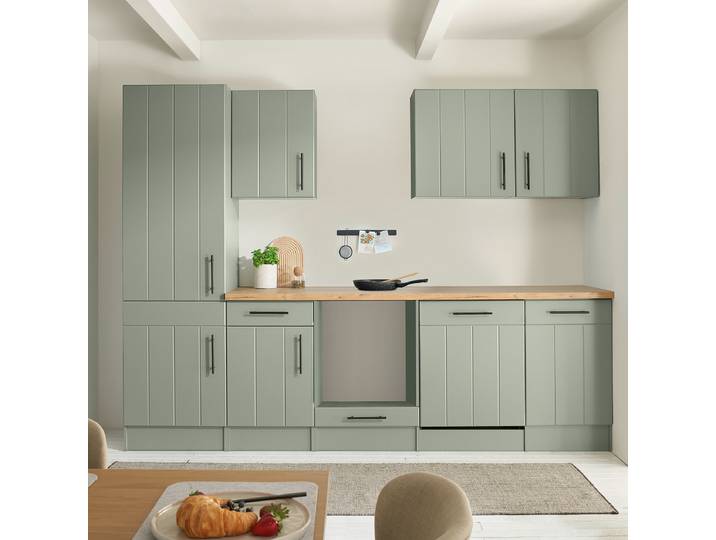 Cuisine Anton 280cm Vert/Vert roseau Sans table de cuisson Sans électroménager