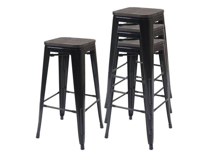 Jamb Barhocker Schwarz 4er-Set, Holz, 42x76x42 cm, Esszimmer, Barmöbel, Barhocker