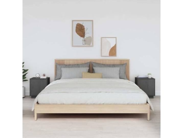 HEFZGDB Nachttische 2 STK. Grau 40x34x45 cm Massivholz Kiefer mit Stauraum und Flexibler Tür, robuste Oberplatte für Deko, Zeitloses Design, rustikale Optik, einfache Montage,