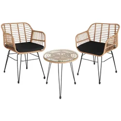 tectake Rattan Sitzgruppe Molfetta 2 Personen - UV-beständiger Polyrattan Gartenmöbel Set - Natur Stahl Gestell, wasserabweisend