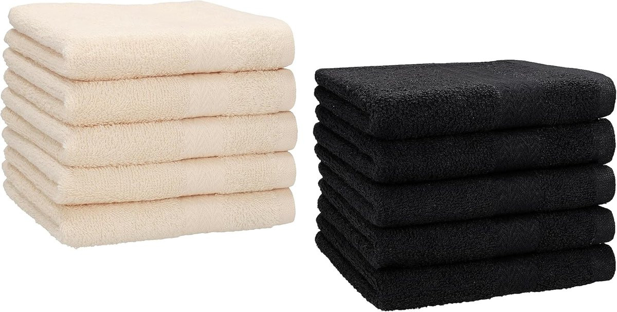 10-delige Gastendoekjes Set van 100% Katoen in Beige en Zwart voor Badkamer en Gastentoilet
