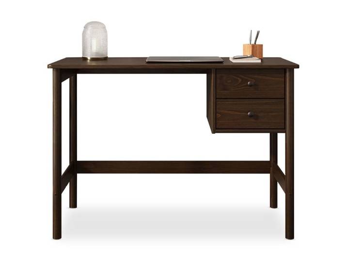 Bureau MARLO H 76 cm avec 2 Tiroirs en Bois Massif Coloris Noyer Bureau Droit avec Rangement Intégré