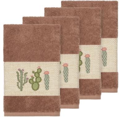 Authentic Hotel and Spa Turkish Cotton Cactus Embroidered Latte Brown 4-piece Hand Towel Set