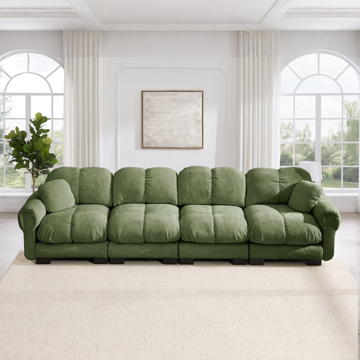 Modulaire 4-zits hoekbank Chenille met quilted design en brede armleuningen - Groen