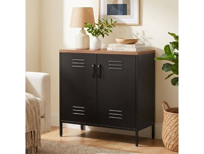 Maisentiel Buffet bas métallique noir 2 portes étagère réglable 80 x 40 x 80 cm style industriel